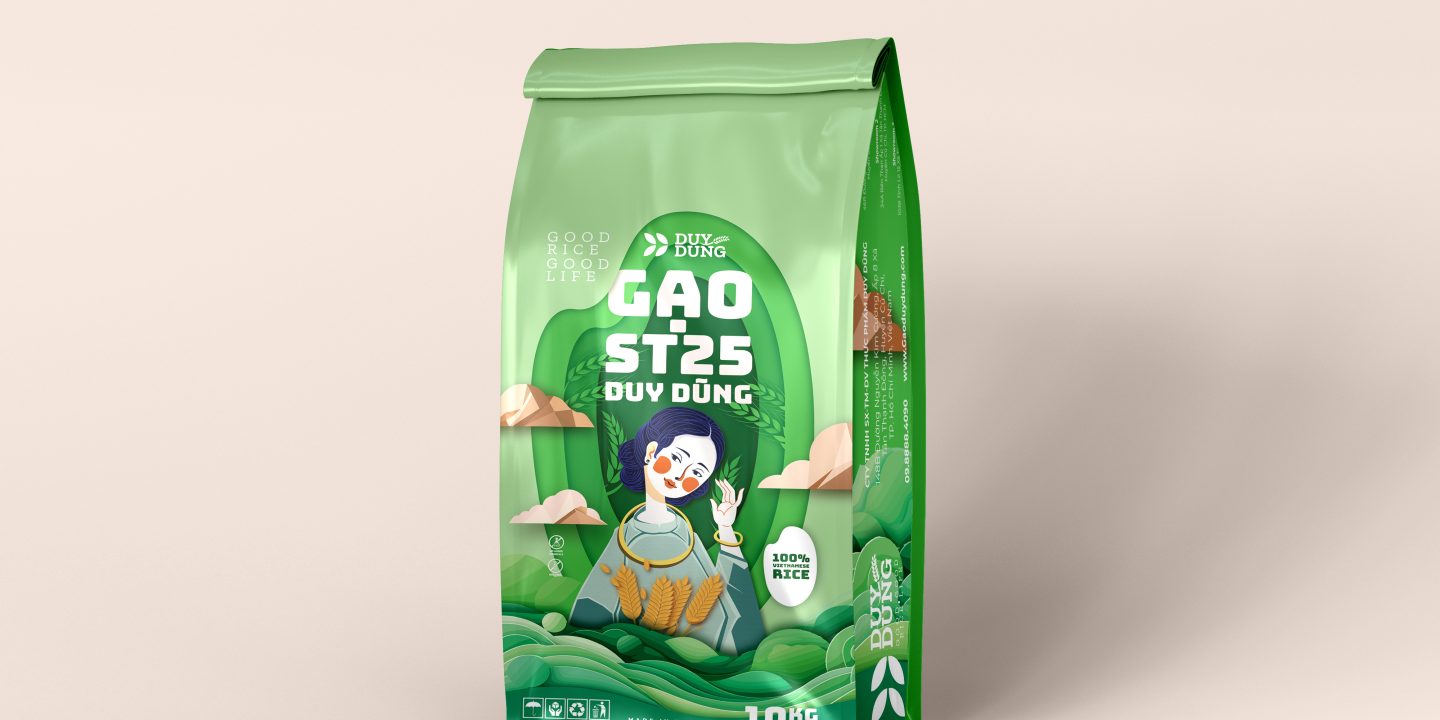 Bao bì gạo st25 Duy Dũng, được Tùng branding thiết kế